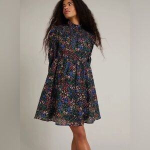 NWT Munthe Correct Smocked High Neck Long Sleeves‎ Mini Dress, Size 2